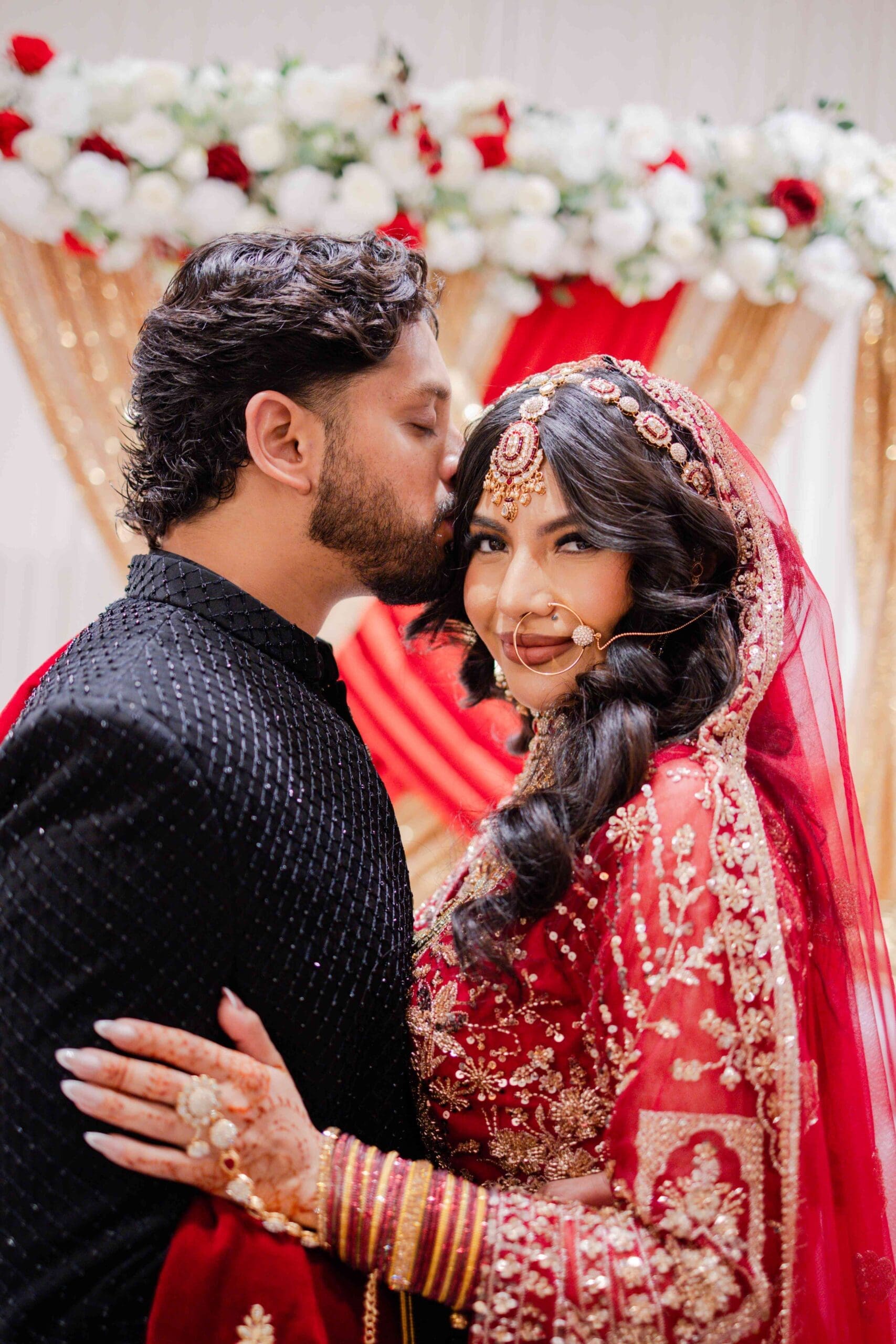 Southasian wedding bride and groom portrait from Baraat